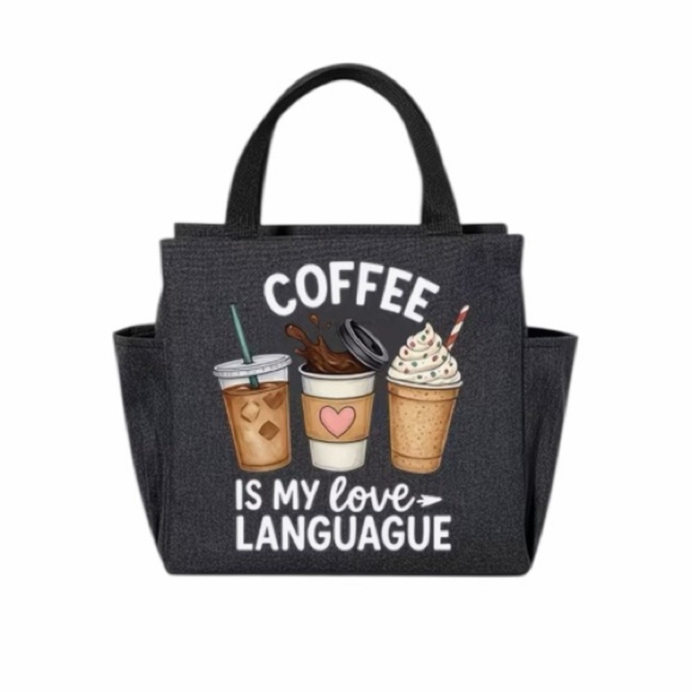 Black Coffee Themed Insulated Lunch/Picnic Tote Bag New